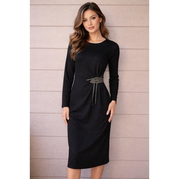 Lafayette 148 New York Dresses & Skirts - LAFAYETTE 148 BlackSilver Beaded Embellished Waist Ponte Knit Cocktail Dress Sz6